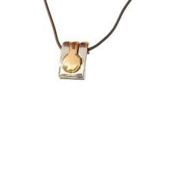 Collana 50cm in Caucciù con ciondolo mobile Oro Giallo e Bianco
