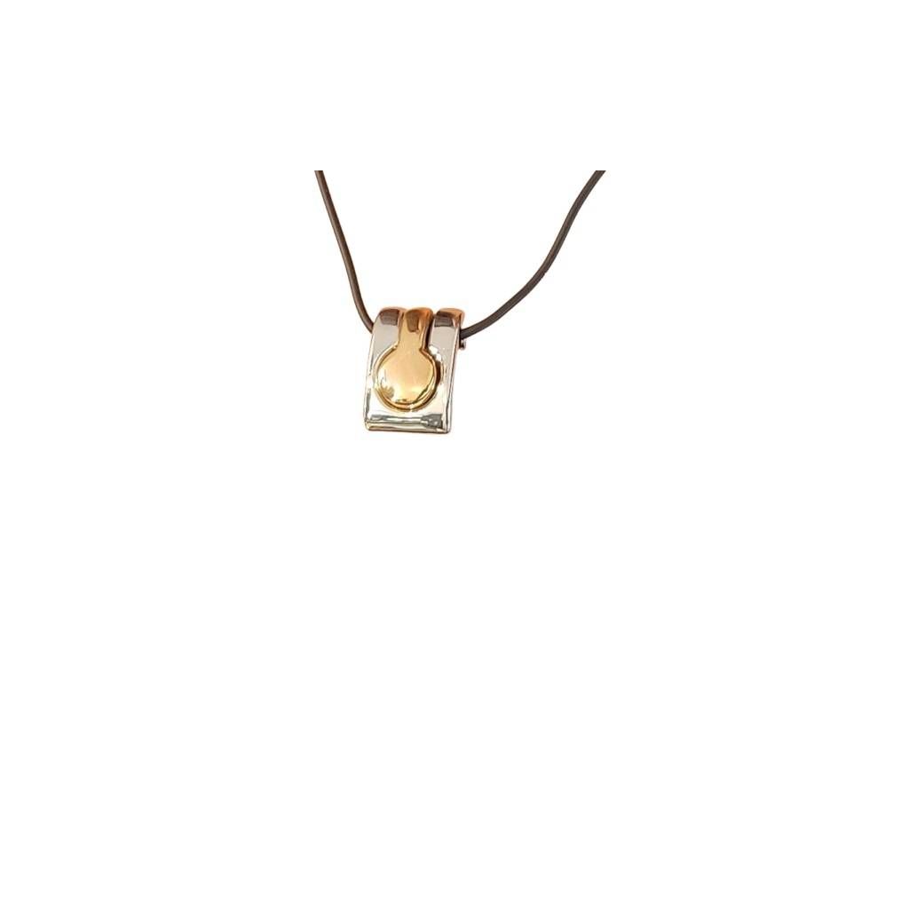 Collana 50cm in Caucciù con ciondolo mobile Oro Giallo e Bianco