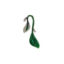 Ciondolo Foglia Verde Scuro Smaltata e Diamanti