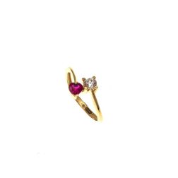 Anello contrariè 2 zirconi, cuore colorato, in Oro Giallo