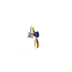 Contrariè ring with 2 zircons, coloured heart, in yellow gold