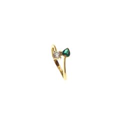 Contrariè ring with 2 zircons, coloured heart, in yellow gold