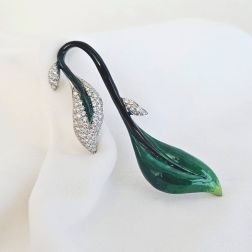 Ciondolo Foglia Verde Scuro Smaltata e Diamanti