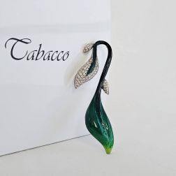 Ciondolo Foglia Verde Scuro Smaltata e Diamanti