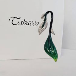 Ciondolo Foglia Verde Scuro Smaltata e Diamanti