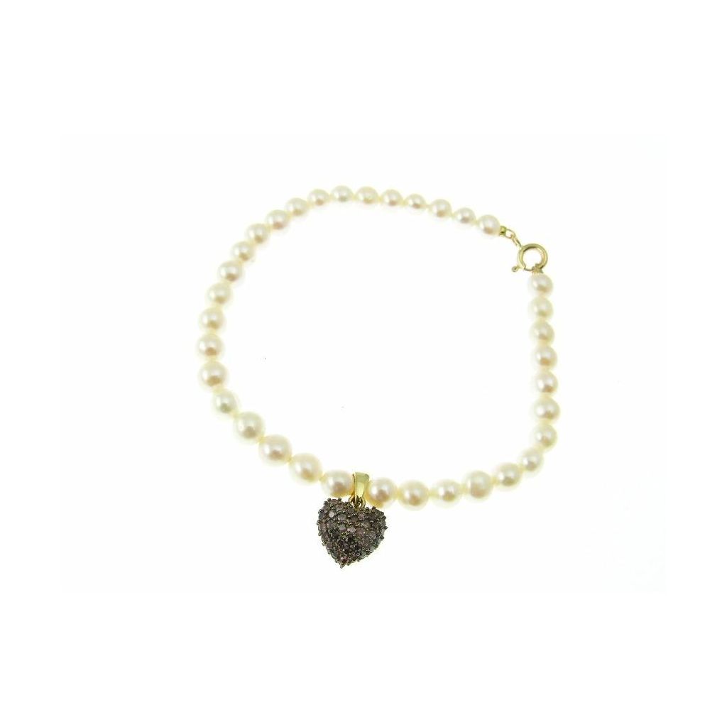 Bracciale di perle con ciondolo cuore brown