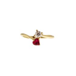 Anello contrariè 2 zirconi, cuore colorato, in Oro Giallo