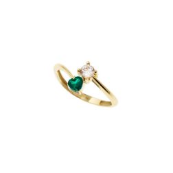 Anello contrariè 2 zirconi, cuore colorato, in Oro Giallo