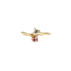 Anello contrariè 2 zirconi, cuore colorato, in Oro Giallo