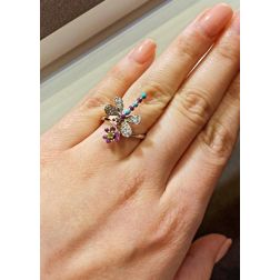 Anello Libellula viola e celeste foto indossata