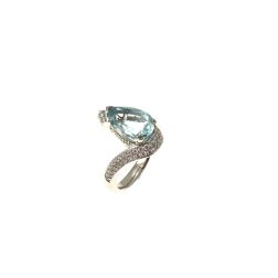 Anello Contrariè con Acqua Marina a goccia e Diamanti in Platino