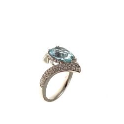 Anello Contrariè con Acqua Marina a goccia e Diamanti in Platino