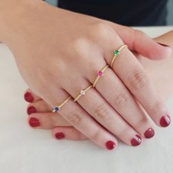 photo of worn of Torchon Solitaire Ring Coloured Zircon, in Yellow Gold