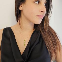 Photo of worn Trilogy Peridot Carré and Diamond on Venetian Necklace