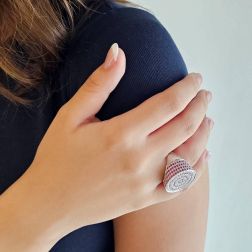 Photo of worn Spiral Design Ring with Rubies and Diamonds