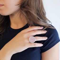 Photo of worn Spiral Design Ring with Rubies and Diamonds