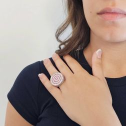 Photo of worn Spiral Design Ring with Rubies and Diamonds