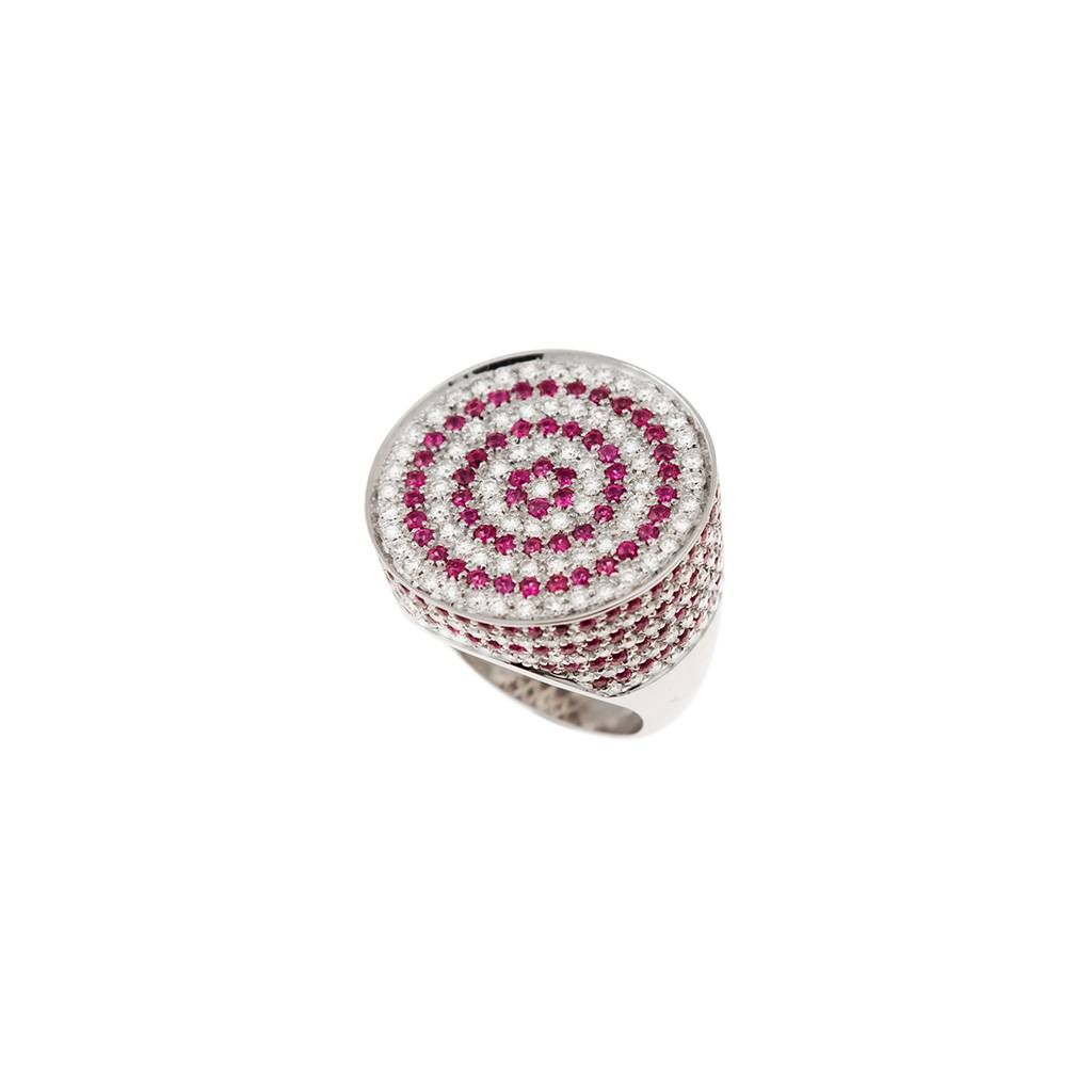 Anello Design a Spirale con Rubini e Diamanti