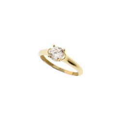 Oval Solitaire Ring with Round Zircon in yellow gold