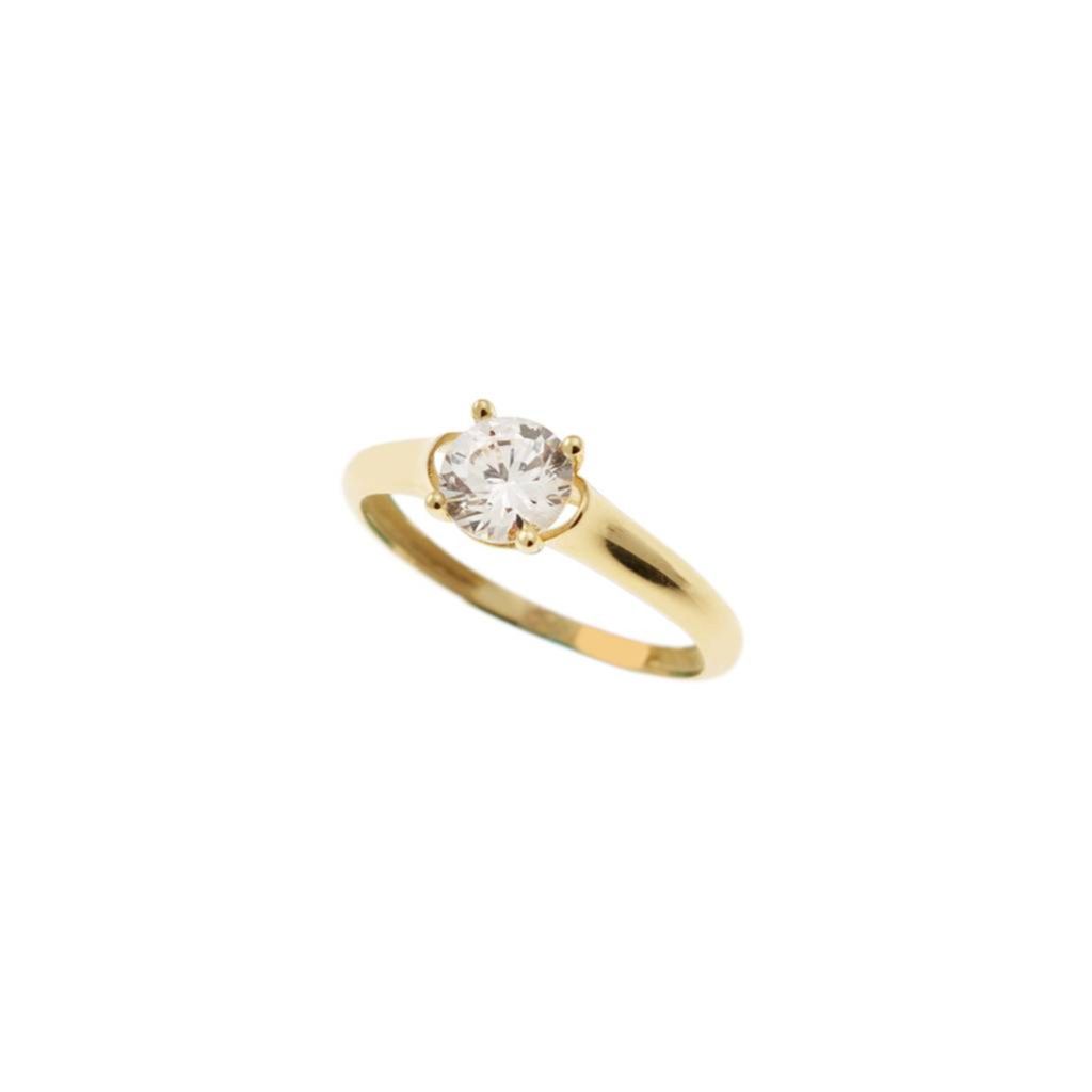 Oval Solitaire Ring with Round Zircon in yellow gold