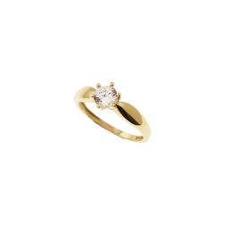 Band Solitaire Ring with Round Zircon in Yellow Gold