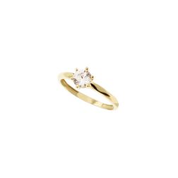 Faceted Solitaire Ring with Round Zircon in Yellow Gold