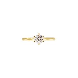 Faceted Solitaire Ring with Round Zircon in Yellow Gold