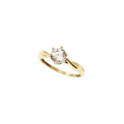 Vine Solitaire Ring with Round Zircon in Yellow Gold