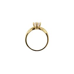 Vine Solitaire Ring with Round Zircon in Yellow Gold