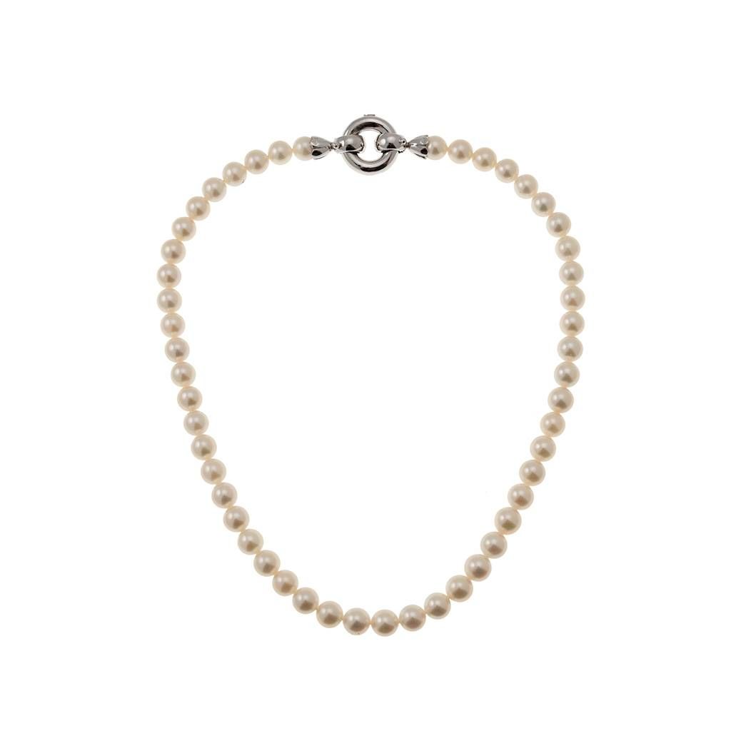 Collana Perle Akoya con chiusura anello a cavallotto in Oro Bianco
