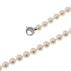 7mm Akoya Pearl Necklace Lobster Clasp with Diamonds in White Gold