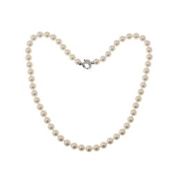 7mm Akoya Pearl Necklace Lobster Clasp with Diamonds in White Gold