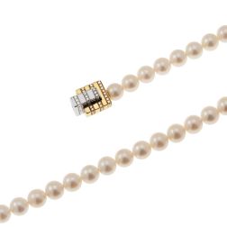Collana Perle Akoya chiusura Incastro con strisce di Diamanti