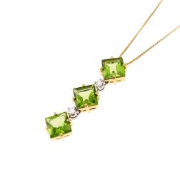 Trilogy Peridot Carré and Diamond on Venetian Necklace