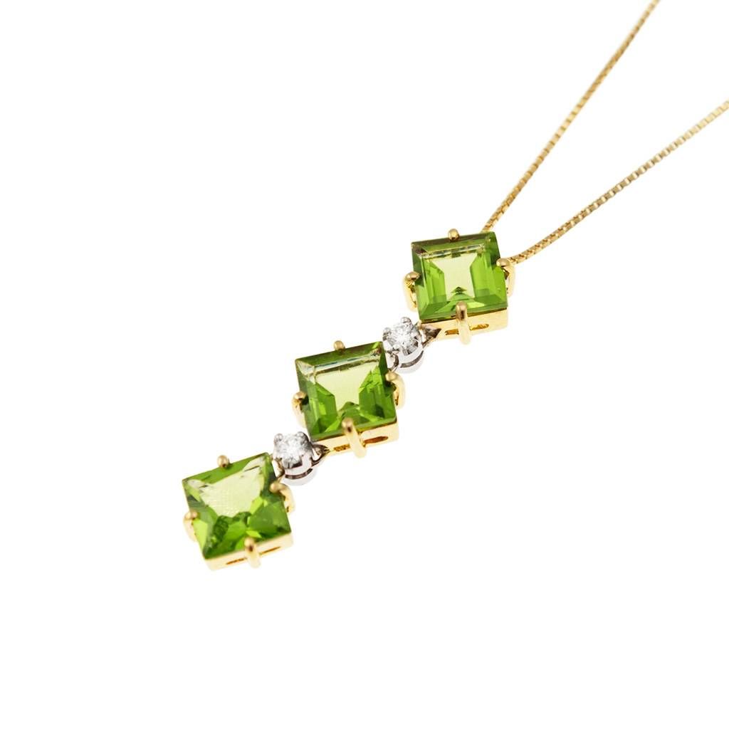 Trilogy Peridot Carré and Diamond on Venetian Necklace