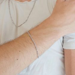 Photo of worn Torchon and Sphere Chain Bracelet in 18kt White Gold