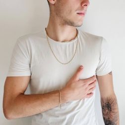Bracciale Catena tubolare alternato molle e chicchi ovali Bicolore foto indossata