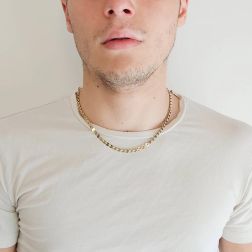 Photo of worn White and Yellow Gold disc sequin necklace