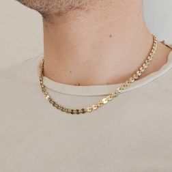 Photo of worn White and Yellow Gold disc sequin necklace