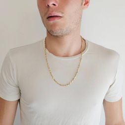 Photo of worn Yellow and White Gold 2+1 tubolar chain necklace