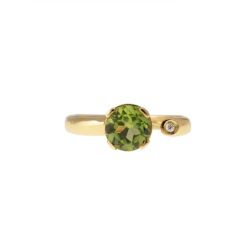 Open Solitaire Ring with 7mm Round Peridot and Diamond Yellow Gold