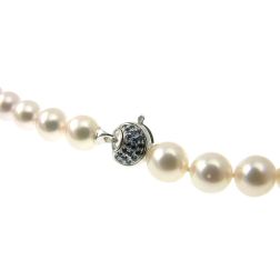 Akoya Pearl Necklace Round Hook Clasp with Blue Sapphires and Diamonds