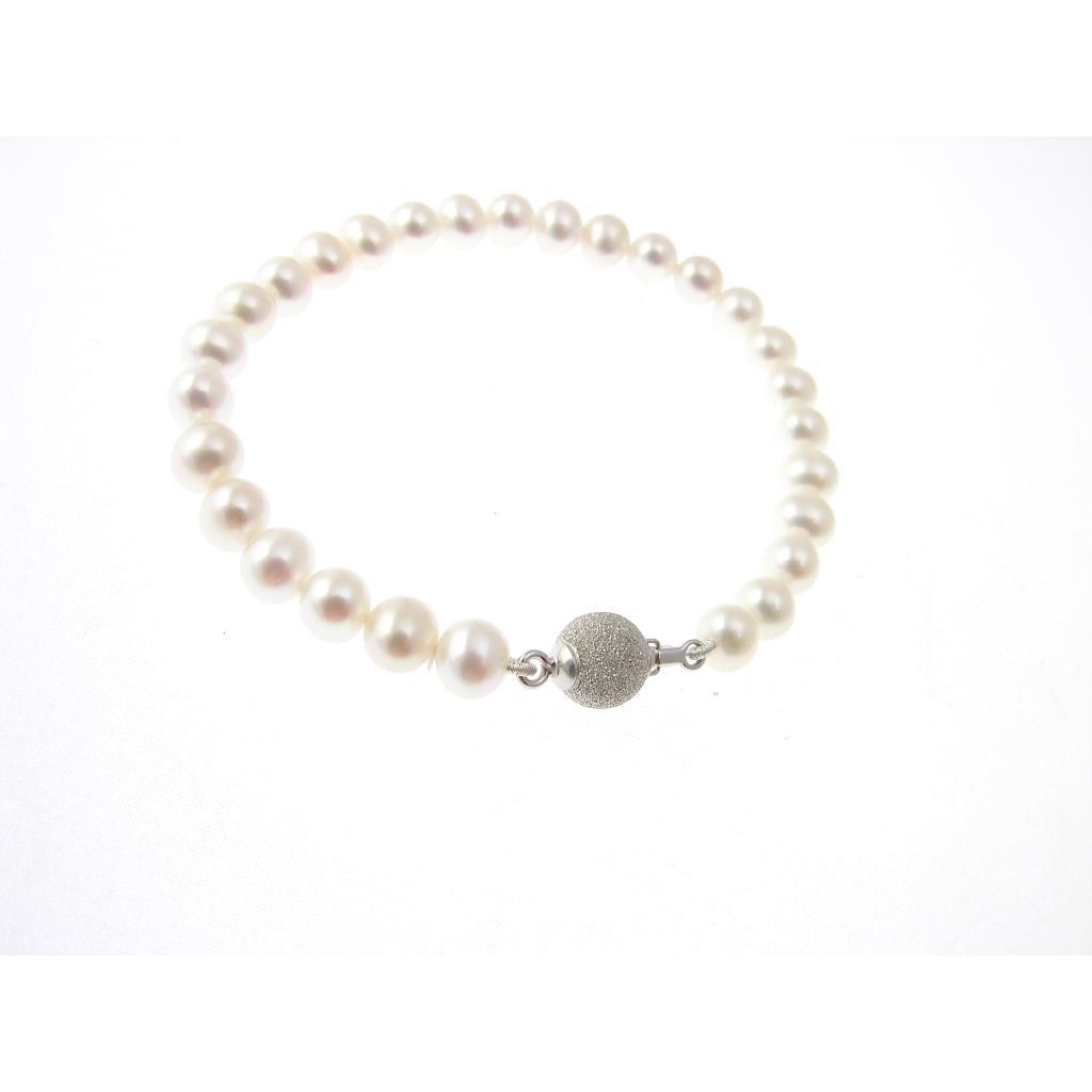 Bracciale perle sfera diamantata Oro Bianco