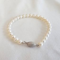 Bracciale Perle 5.50mm-6mm Barilotto 6mm Diamantato Oro Bianco