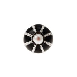 Anello Cupola nera Perla Akoya Oro Bianco e Diamanti