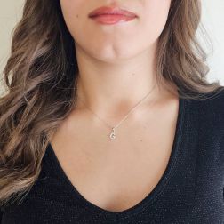 Photo of worn Initial Letter "G" Pendant with Diamonds in 18kt White Gold