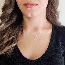 Photo of worn Initial Letter "W" Pendant with Diamonds in 18kt White Gold