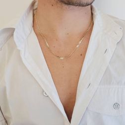 Collana Traversino Bicolore 50cm x 3.50mm in Oro Giallo e Bianco foto indossata