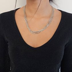 Photo of worn Necklace white gold veneta wires and yellow gold details.
