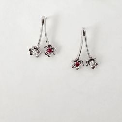 Orecchini Due Fiori con Rubini e Diamanti